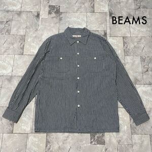 Beams ビームス デニムシャツ ストライプ 日本製 胸ポケット インディゴ セレクトブランド アメカジ サイズM 玉SS2427