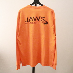F715 2000年代製 長袖プリントTシャツ■00s XLサイズくらい オレンジ JAWS ロンT ポケットT アメカジ ストリート 古着 古着卸 オールド 90s