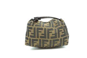 フェンディ ズッカ ミニ ハンドバッグ ポーチ バニティ FFロゴ ナイロンキャンバス カーキ FENDI 0736h