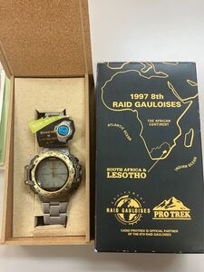 1円スタート/激レア/CASIO PROTREK PRT-500 8th RAID GAULOISES titanium 1 OF 100/ 不動品/電池切れ/ クォーツ/説明書、箱付、コマ付き