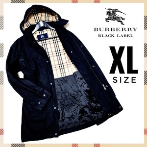 大きめXLサイズ　バーバリー　BURBERRY LONDON 2way　フーディ　トレンチコート　ロング　フード脱着式　ノバチェック　ブラック