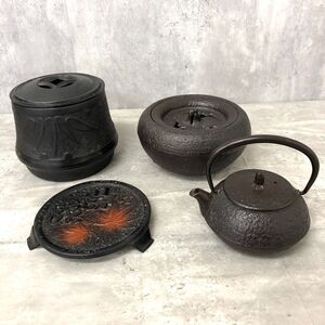 まとめ売り 茶道具 煎茶セット 南部鉄器 鉄瓶 急須 茶こし 茶こぼし 急須台 松雪堂