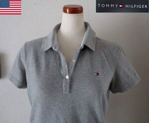 ★ レディース TOMMY HILFIGER コットン 半袖 ポロシャツ ゆったりサイズ US L 日本ＸＬ グレー