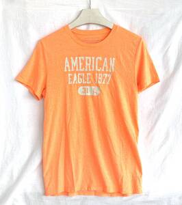 鮮やかな色★ AE アメリカンイーグル Tシャツ メンズ M 蛍光オレンジ ロゴプリント 半袖 AMERICAN EAGLE やわらかい生地 D427