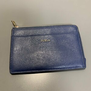 １円〜　FURLA　フルラ　財布　コインケース　カードケース　水色　青　レザー　C2443