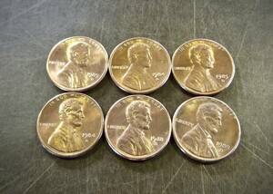 1セントコイン 1980～1989年の6枚セット D刻印 送料無料　（13051）リンカーン USA お金 貨幣 硬貨 ペニー アメリカ　　