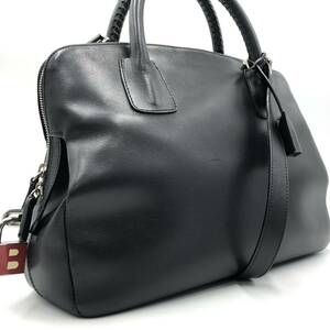 1円【美品】BALLY バリー メンズ トートバッグ A4 2way 肩掛け ハンド ビジネス ブリーフケース Bロゴ 南京錠 鍵付き レザー ブラック 黒