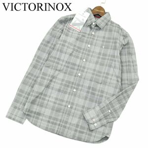 【新品 未使用】 VICTORINOX ビクトリノックス 通年 SLIM FIT ストレッチ 長袖 チェック シャツ Sz.XS　メンズ グレー 　A4T00821_1#C