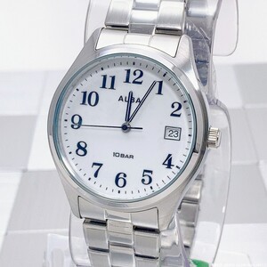 【新品/即決/送料410円/保証付】 SEIKO ALBA 見やすい 10気圧防水 ３年電池 日付 AQGJ412 ホワイト VJ42-KDG0 メンズ腕時計 Y40515-6 EB