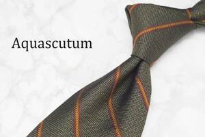 【美品】Aquascutum アクアスキュータム A-138 オリーブ系 USA製 ブランド ネクタイ 良品 古着 卸 USED オールド SILK