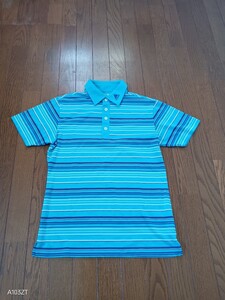 【中古品】adidas golf　アディダスゴルフ　ゴルフウェア　　半袖ポロシャツ　ブルー系ボーダー　メンズ　サイズ　M