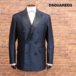 秋冬/DSQUARED2/48サイズ/ダブルジャケット S74BN1140 ジャガード 小紋柄 サテン ピークドラペル イタリア製 新品/紺/ネイビー/jd320/