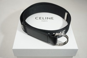 極美品 正規 CELINE セリーヌ ミディアム ダブル リング ベルト ジャカードテキスタイル & カーフスキン 45AVS2AEO 黒 本物106P▲