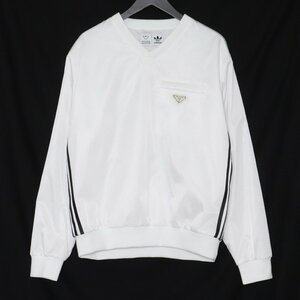 未使用 PRADA × ADIDAS RE-NYLON SWEATSHIRT O ホワイト HN6510 プラダ アディダス ナイロンスウェットシャツ トレーナー ロゴプレート