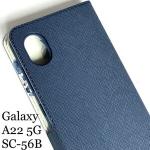 Galaxy A22 5G(SC-56B)用レザーケース★スリムタイプ★内側花柄★サイドマグネット付★スタンド機能付★カード入付★ネイビー