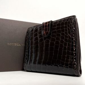 最高級クロコ◆BOTTEGA VENETA ボッテガヴェネタ 折り財布 コンパクトウォレット コインケース レザー メンズ ブラウン 茶 紳士