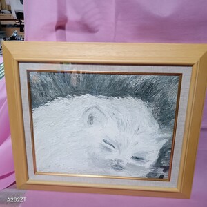 油彩画””眠り猫””F6号額付　＊あまり可愛いくない猫の油絵です　サイン無し　美品