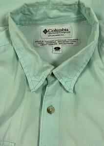 Columbia ミントグリーン 長袖アウトドア・マジックテープダウン・フィッシングシャツ L (US-FIT) USA輸入本場アメリカン古着 A-448