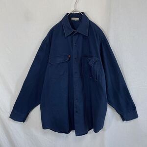 King Gee 長袖ワークシャツ　古着　Mサイズ　ネイビー無地　ヴィンテージ WORK WEAR