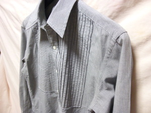  ユナイテッドバンブー 前立てにデザイン縫込みドレスシャツ Unaited Bamboo Mサイズ グレー色チェック柄 傷み汚れなく状態良好