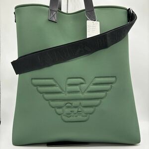 ●未使用/特大サイズ●EMPORIO ARMANI エンポリオアルマーニ 希少カラー グリーン トートバッグ ショルダー A4 斜め掛け◎ メンズ ビジネス