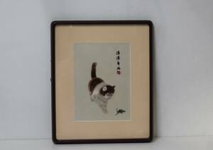 ■ 中国刺繍額　猫とキリギリス　刺繍工芸　インテリア ■