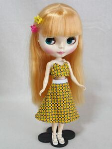 Doll Dressingハンドメイド ネオブライス/ペッパーちゃんサイズお洋服セット人形アウトフィット/衣装/花柄スカート/ドレス/ドール服/レトロ