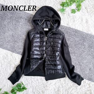 良品　Moncler　モンクレール マグリア カーディガン　ダウンジャケット　パーカー　切り替え　黒　XS　レディース　ワッペン