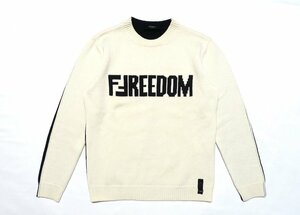 18AW 極美品 FENDI フェンディ ロゴ & FFREEDOM バイカラー クルーネック ニット セーター FZZ387 A4GK 白 黒 ヴァージンウール メンズ 46