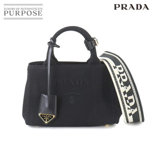 未使用 展示品 プラダ PRADA カナパ 2way ハンド ショルダー バッグ コットンキャンバス ネロ 1BA038 ブラック Canapa 90247671