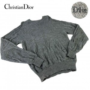 ★大きいサイズ/高級生地★Christian Dior クリスチャンディオール ウール アルパカ 刺繍ロゴ 模様編み ニットセーター グレー 長袖 XL相当