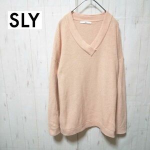 r0168【SLY】ルーズVネックニットトップス（F）オレンジ スライ ゆるニット ゆったり ドロップショルダー