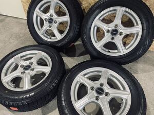 ★美品 溝多★ スタッドレス 175/65R14 5.5J +45 4H PCD100 REVO GZ ホイール付 パッソ N-BOX タント フィット ヴィッツ ヤリス ブーン