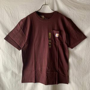 未使用 US規格 Carhartt カーハート ポケT ワンポイント Tシャツ PRT ワイン ポート ボルドー M 検 ヴィンテージ OLD 100%COTTON ４