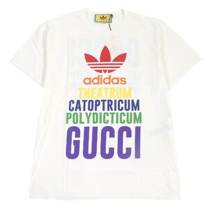 未使用品□GUCCI グッチ adidas 717422 トレフォイル ロゴプリント コットンジャージー 半袖Ｔシャツ ホワイト M イタリア製 正規品