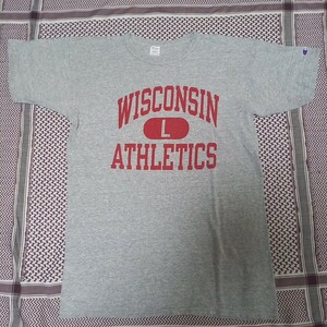 霜降り灰L トリコタグ USA製 チャンピオン ３段 ヴィンテージ Tシャツ アメリカ WISCONSIN