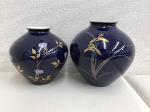  1円～【保管品】香蘭社 花瓶 華道 陶器 花器 金縁 2個セット　箱なし