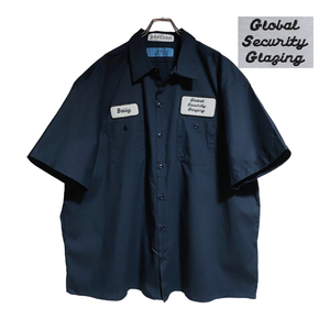 CiNTAS 半袖ワークシャツ size 3XL オーバーサイズ ネイビー ゆうパケットポスト可 胸 ワッペン Global Security 古着 洗濯 プレス済 ｄ96