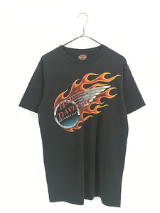 古着 90s USA製 HARLEY DAVIDSON ファイヤー ロゴ ウィング Tシャツ M 古着