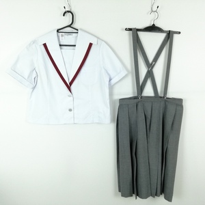 1円 セーラー服 スカート 上下2点セット LL 大きいサイズ 夏物 女子 学生服 兵庫太子東中学 白 制服 中古 ランクC EY9013