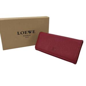 ロエベ 二つ折り 長財布 箱有 アマソナ ウォレット レザー 革 ピンク LOEWE ブランド小物 レディース 女 アナグラム カデナモチーフ 