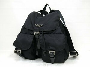 ◆美品◆PRADA プラダ◆ナイロン カーフ レザー 本革◆リュック サック バックパック◆ブラック シルバー金具◆イタリア製◆A7934