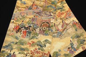 ●帯66 美品 袋帯 壱千八百口織 京都時代祭 西陣織 伽羅織 六通 正絹 共箱●着物/和装品/保管品/消費税0円