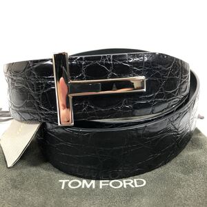 未使用品【トムフォード】本物 TOM FORD クロコダイル Tアイコンバックル ベルト TB178P 全長112cm 幅4cm ワニ革 メンズ 伊製 付け替え可能