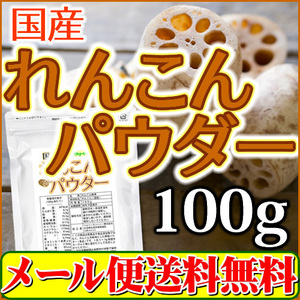 国産 れんこんパウダー100ｇ 蓮根 レンコン 粉末 無添加 殺菌工程 送料無料