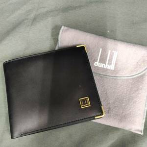 060612 267220 Dunhill ダンヒル 二つ折り財布 レザー調 ブラック系 保存袋付き ブランド USED品