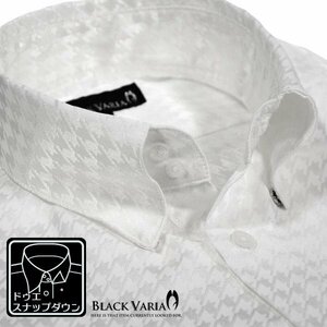 181712-wh BlackVaria ドゥエボットーニ チドリ 千鳥格子 ジャガード スナップダウンドレスシャツ 日本製 メンズ(ホワイト白) L きれいめ
