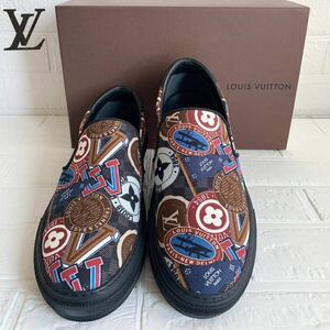 ☆未使用LOUIS VUITTON ルイヴィトン ARTICLES DE VOYAGE マルチカラー ワッペンロゴ スニーカー スリッポン キャンバスレザー サイズ8 1/2