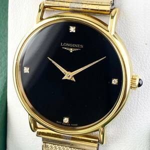 【1円〜】LONGINES ロンジン 腕時計 メンズ 手巻き 4Pダイヤ ブラック文字盤 ゴールド アンティーク 可動品