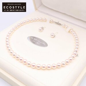 MIKIMOTO ミキモト プレミアム K18WG金具 アコヤ真珠 約8.00mm以上8.50mm未満ネックレス、8.50mm以上9mm未満ピアス セット レディース